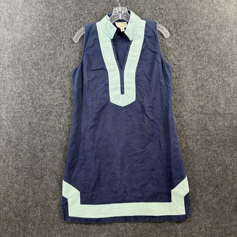 STS Sail To Sable Dress Women's Medium Blue Colorblock Linen Shift Tuckernuck